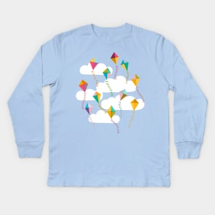 Flying Kites {Sky} Blue Sky and Clouds Kids Long Sleeve T-Shirt